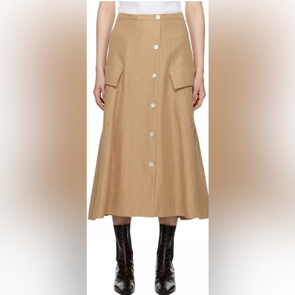 Vince Utility Cargo Midi Linen Cotton Skirt Button Front Sandshell Beige Size 4 - Picture 4 of 7